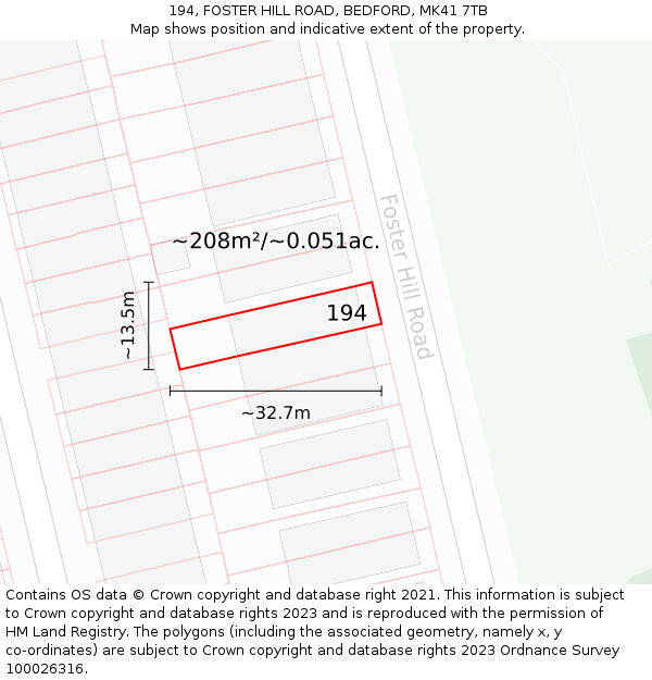 194, FOSTER HILL ROAD, BEDFORD, MK41 7TB: Plot and title map