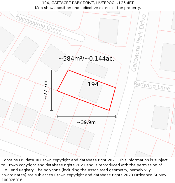 194, GATEACRE PARK DRIVE, LIVERPOOL, L25 4RT: Plot and title map