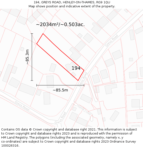 194, GREYS ROAD, HENLEY-ON-THAMES, RG9 1QU: Plot and title map