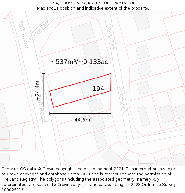 194, GROVE PARK, KNUTSFORD, WA16 8QE: Plot and title map