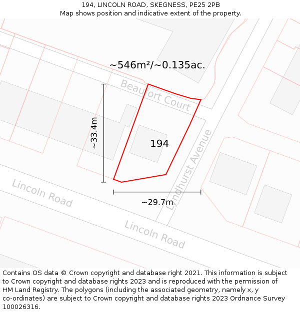 194, LINCOLN ROAD, SKEGNESS, PE25 2PB: Plot and title map