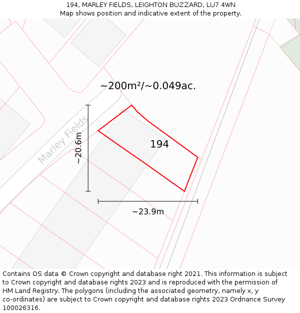 194, MARLEY FIELDS, LEIGHTON BUZZARD, LU7 4WN: Plot and title map