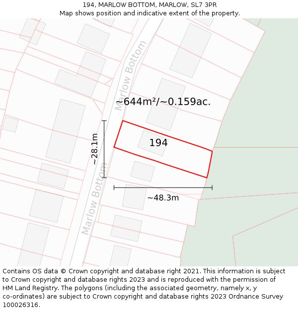 194, MARLOW BOTTOM, MARLOW, SL7 3PR: Plot and title map