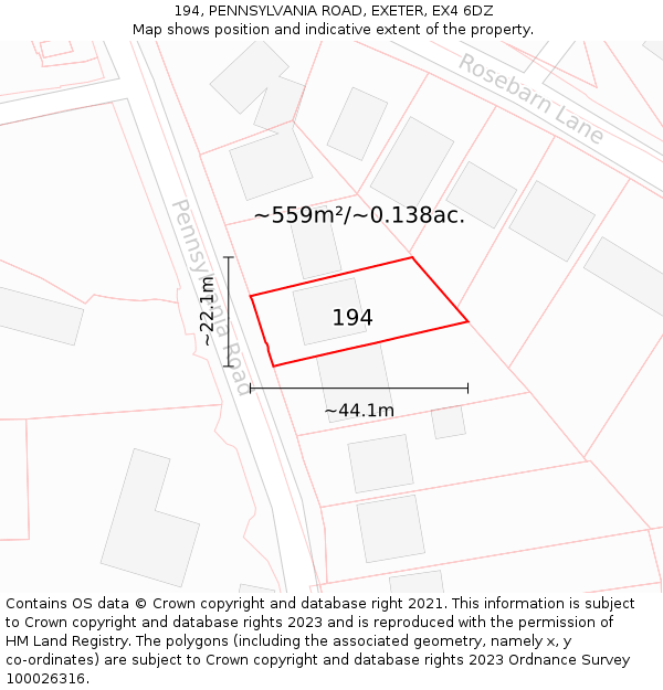 194, PENNSYLVANIA ROAD, EXETER, EX4 6DZ: Plot and title map
