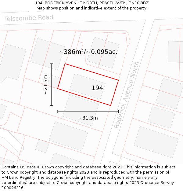 194, RODERICK AVENUE NORTH, PEACEHAVEN, BN10 8BZ: Plot and title map