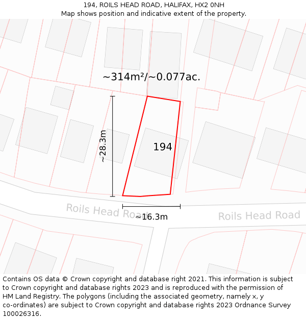 194, ROILS HEAD ROAD, HALIFAX, HX2 0NH: Plot and title map