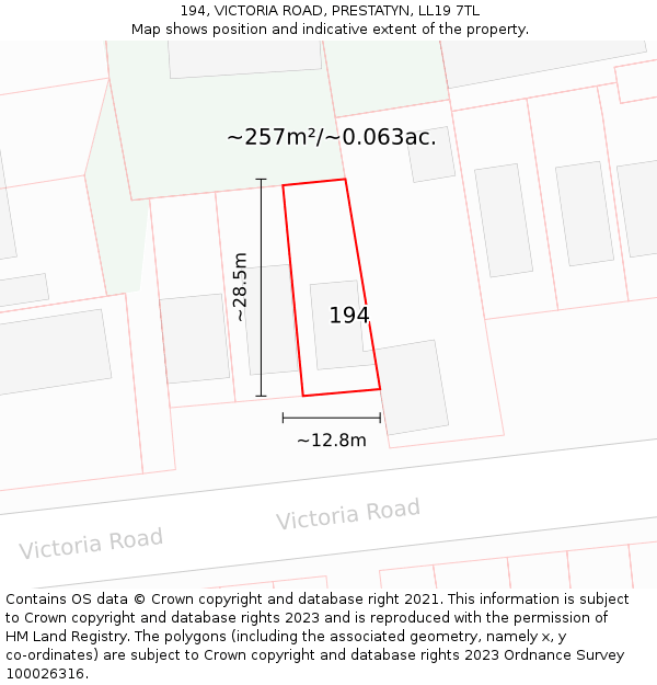 194, VICTORIA ROAD, PRESTATYN, LL19 7TL: Plot and title map