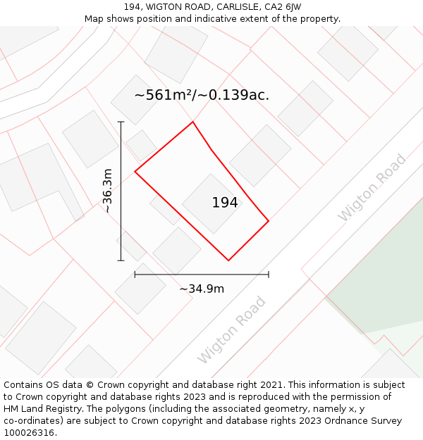 194, WIGTON ROAD, CARLISLE, CA2 6JW: Plot and title map