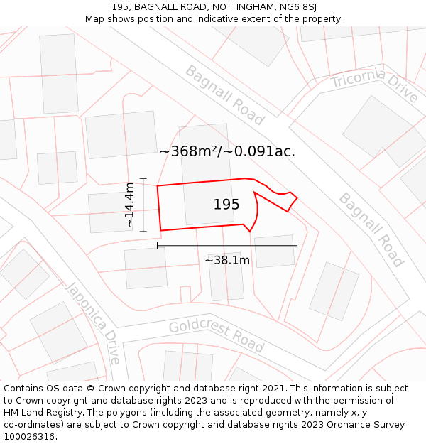 195, BAGNALL ROAD, NOTTINGHAM, NG6 8SJ: Plot and title map