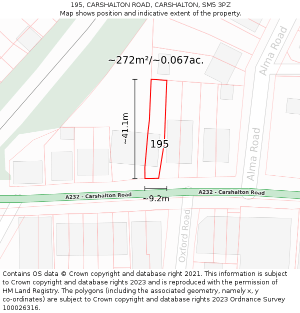 195, CARSHALTON ROAD, CARSHALTON, SM5 3PZ: Plot and title map