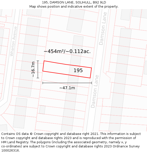 195, DAMSON LANE, SOLIHULL, B92 9LD: Plot and title map