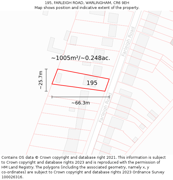 195, FARLEIGH ROAD, WARLINGHAM, CR6 9EH: Plot and title map