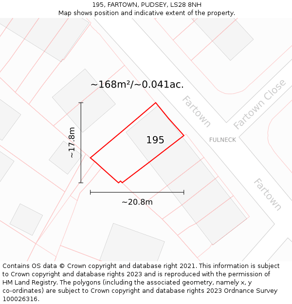 195, FARTOWN, PUDSEY, LS28 8NH: Plot and title map