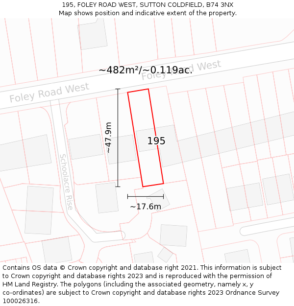 195, FOLEY ROAD WEST, SUTTON COLDFIELD, B74 3NX: Plot and title map