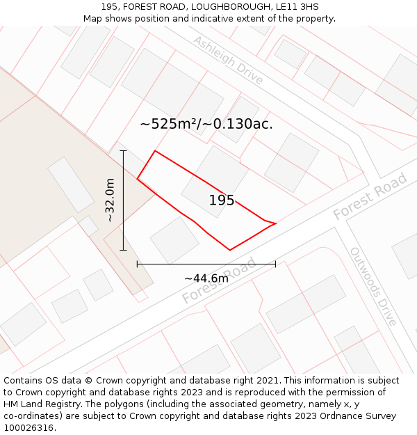 195, FOREST ROAD, LOUGHBOROUGH, LE11 3HS: Plot and title map