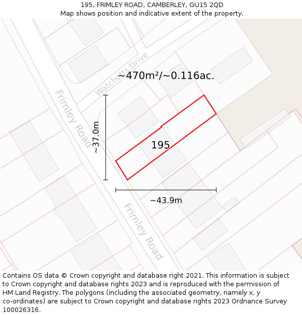 195, FRIMLEY ROAD, CAMBERLEY, GU15 2QD: Plot and title map