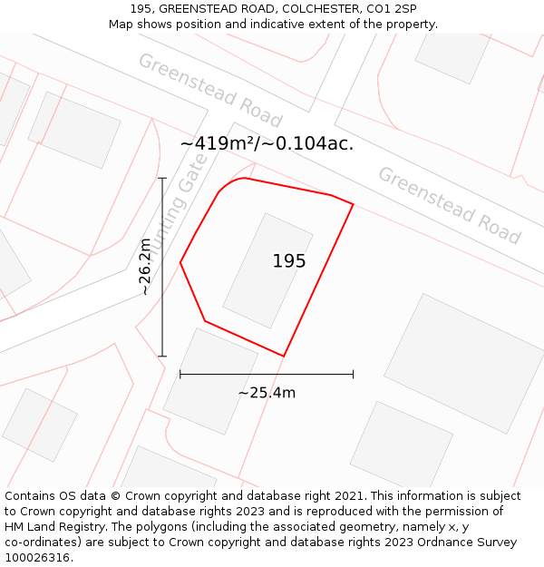 195, GREENSTEAD ROAD, COLCHESTER, CO1 2SP: Plot and title map