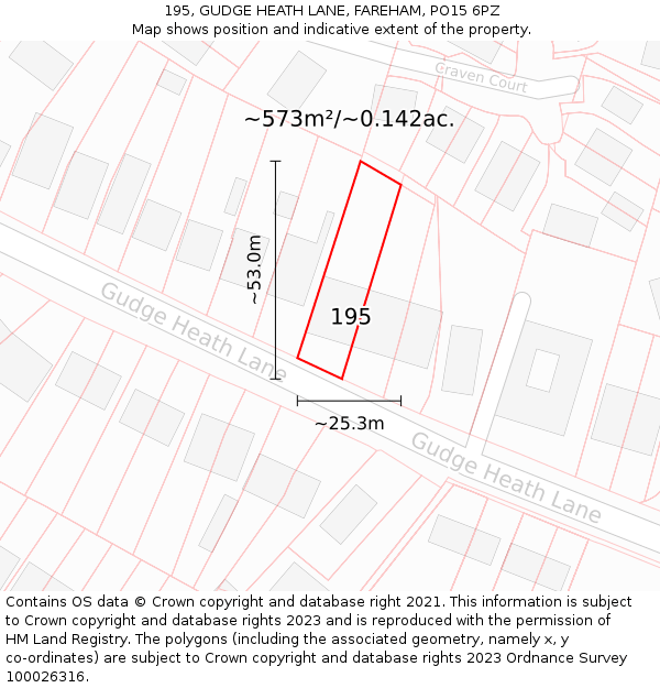 195, GUDGE HEATH LANE, FAREHAM, PO15 6PZ: Plot and title map