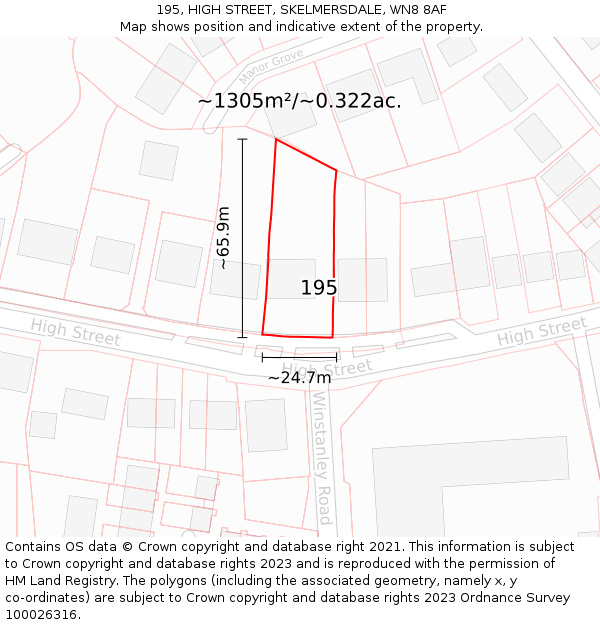 195, HIGH STREET, SKELMERSDALE, WN8 8AF: Plot and title map