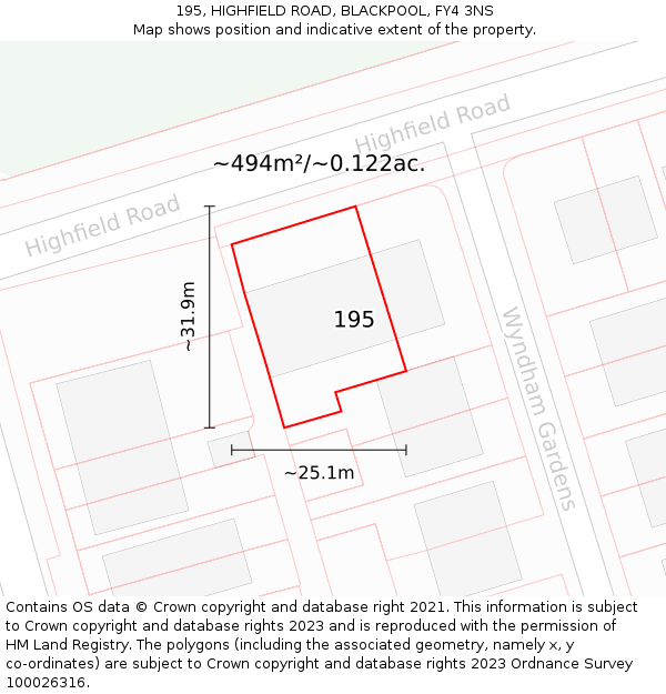 195, HIGHFIELD ROAD, BLACKPOOL, FY4 3NS: Plot and title map