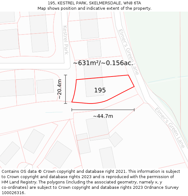 195, KESTREL PARK, SKELMERSDALE, WN8 6TA: Plot and title map