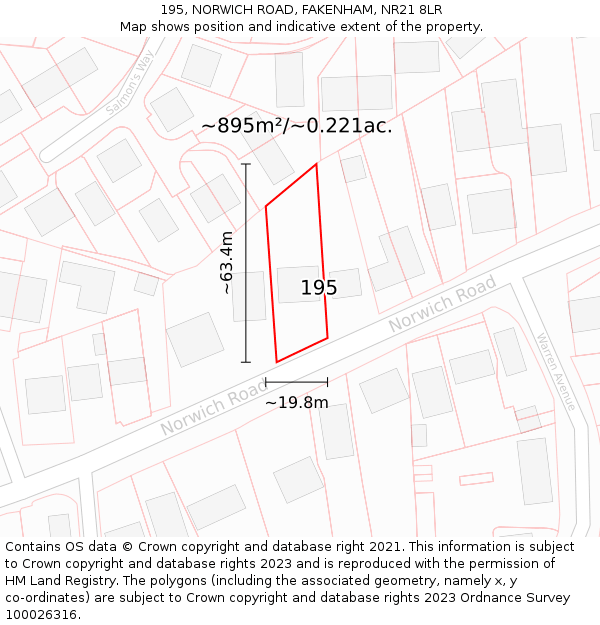 195, NORWICH ROAD, FAKENHAM, NR21 8LR: Plot and title map