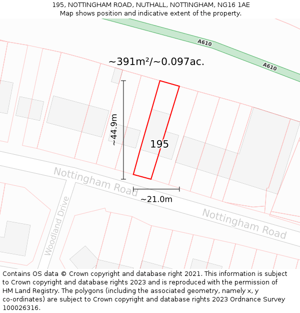 195, NOTTINGHAM ROAD, NUTHALL, NOTTINGHAM, NG16 1AE: Plot and title map