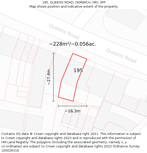 195, QUEENS ROAD, NORWICH, NR1 3PP: Plot and title map