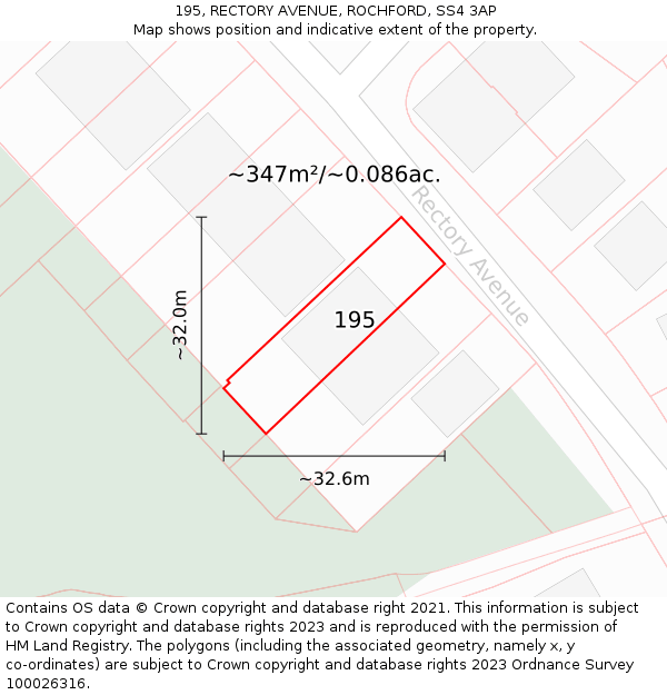 195, RECTORY AVENUE, ROCHFORD, SS4 3AP: Plot and title map