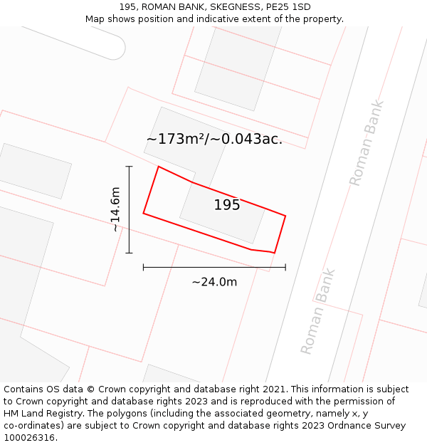 195, ROMAN BANK, SKEGNESS, PE25 1SD: Plot and title map