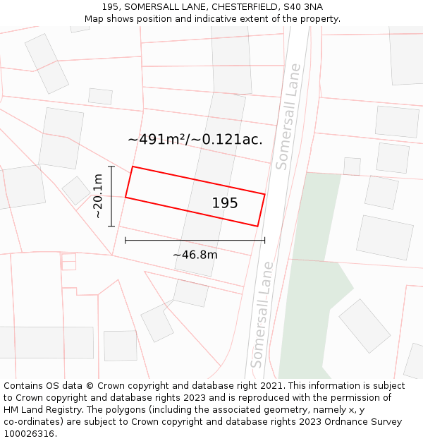 195, SOMERSALL LANE, CHESTERFIELD, S40 3NA: Plot and title map