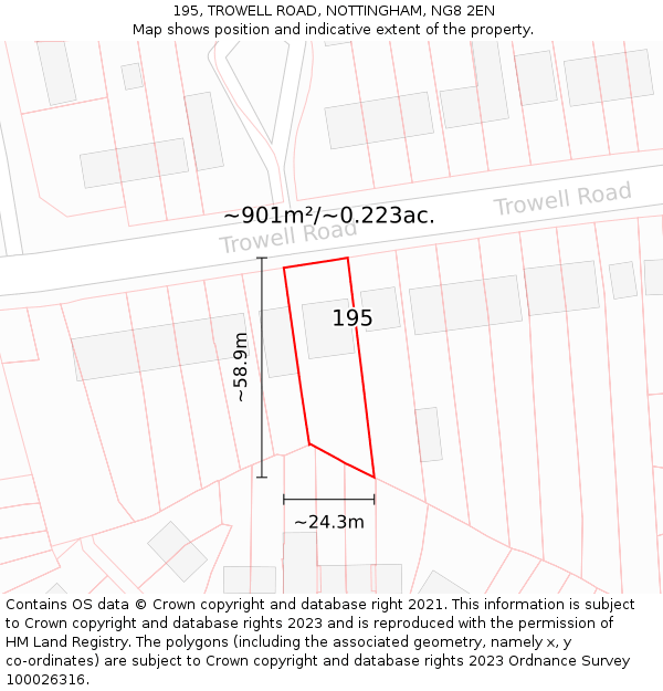 195, TROWELL ROAD, NOTTINGHAM, NG8 2EN: Plot and title map