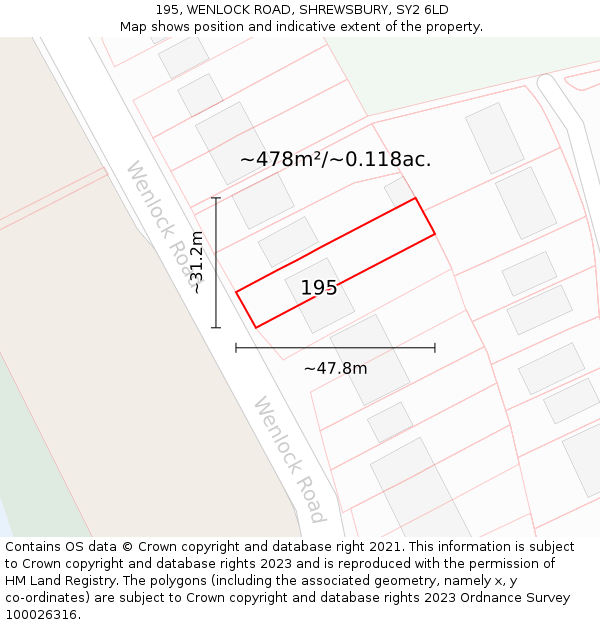 195, WENLOCK ROAD, SHREWSBURY, SY2 6LD: Plot and title map