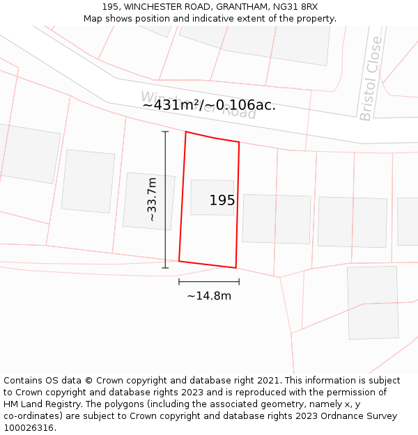 195, WINCHESTER ROAD, GRANTHAM, NG31 8RX: Plot and title map