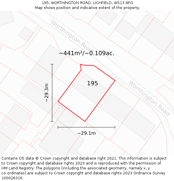 195, WORTHINGTON ROAD, LICHFIELD, WS13 8PG: Plot and title map