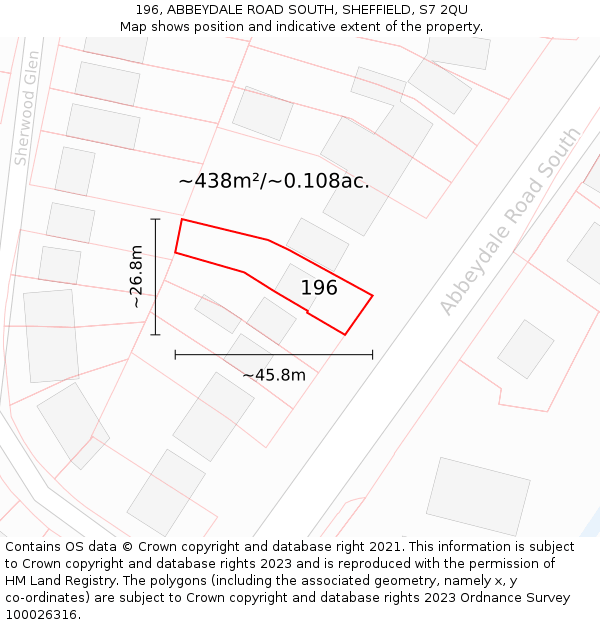 196, ABBEYDALE ROAD SOUTH, SHEFFIELD, S7 2QU: Plot and title map