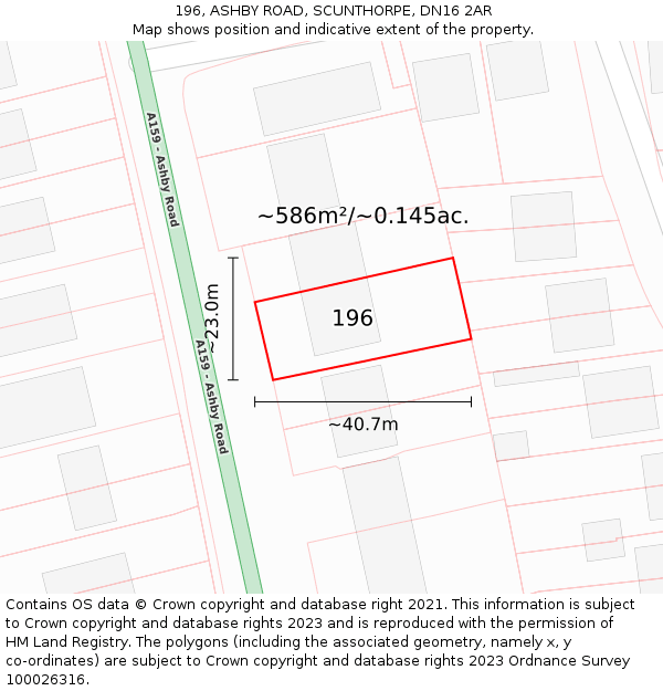 196, ASHBY ROAD, SCUNTHORPE, DN16 2AR: Plot and title map