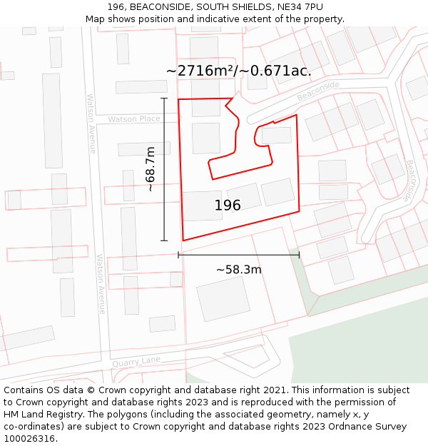 196, BEACONSIDE, SOUTH SHIELDS, NE34 7PU: Plot and title map