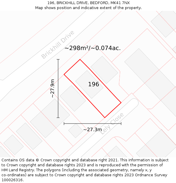 196, BRICKHILL DRIVE, BEDFORD, MK41 7NX: Plot and title map