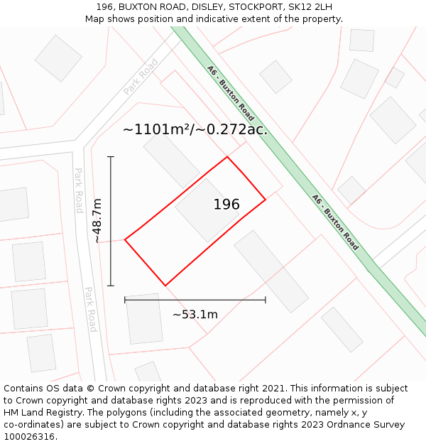 196, BUXTON ROAD, DISLEY, STOCKPORT, SK12 2LH: Plot and title map