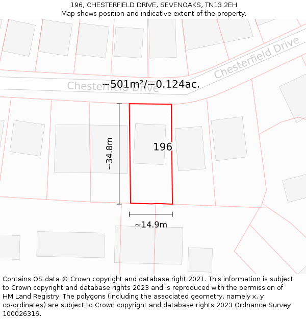 196, CHESTERFIELD DRIVE, SEVENOAKS, TN13 2EH: Plot and title map