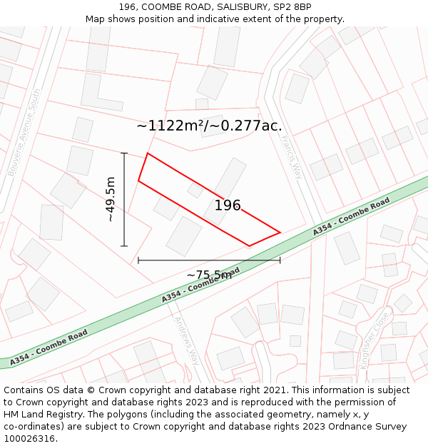 196, COOMBE ROAD, SALISBURY, SP2 8BP: Plot and title map