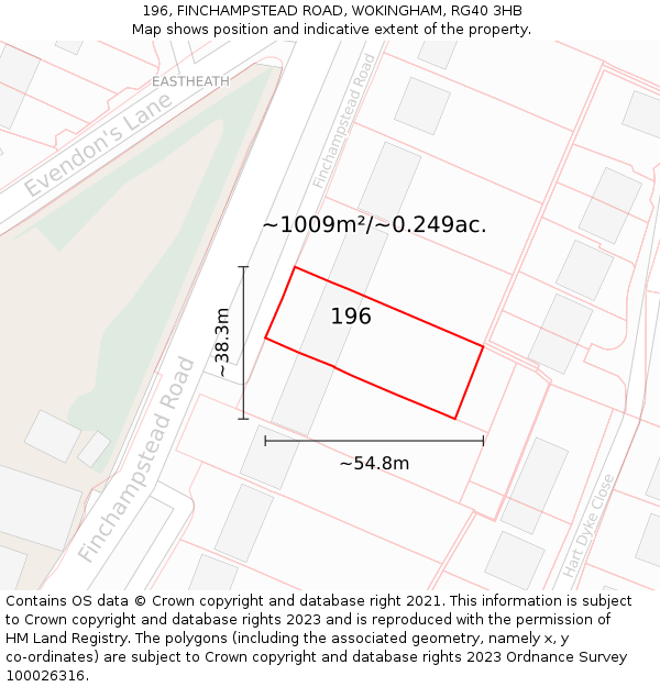 196, FINCHAMPSTEAD ROAD, WOKINGHAM, RG40 3HB: Plot and title map