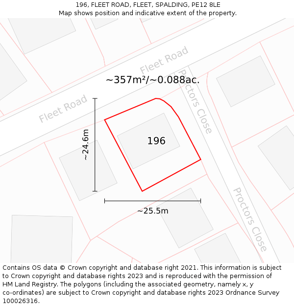 196, FLEET ROAD, FLEET, SPALDING, PE12 8LE: Plot and title map