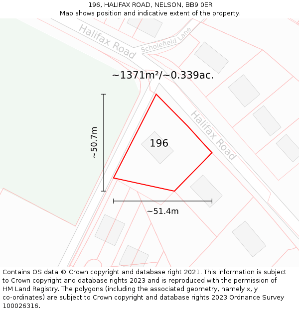 196, HALIFAX ROAD, NELSON, BB9 0ER: Plot and title map