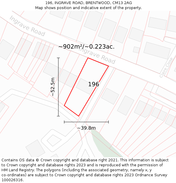 196, INGRAVE ROAD, BRENTWOOD, CM13 2AG: Plot and title map
