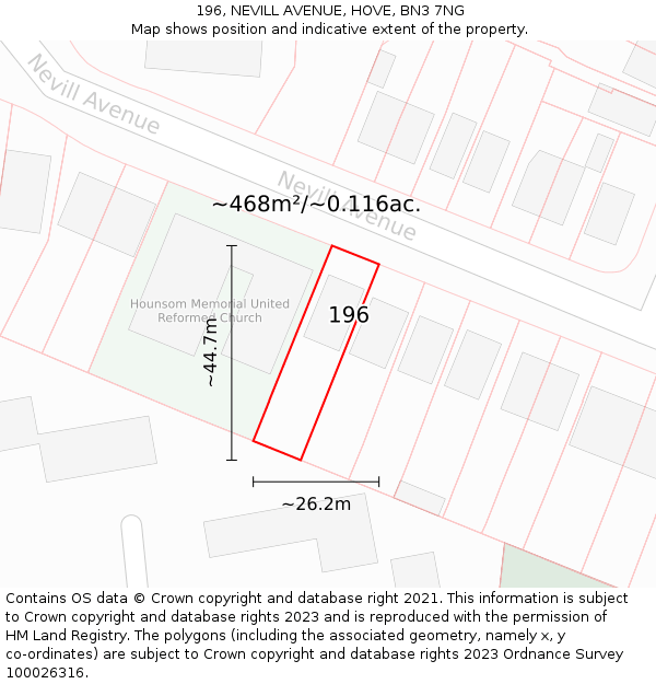 196, NEVILL AVENUE, HOVE, BN3 7NG: Plot and title map