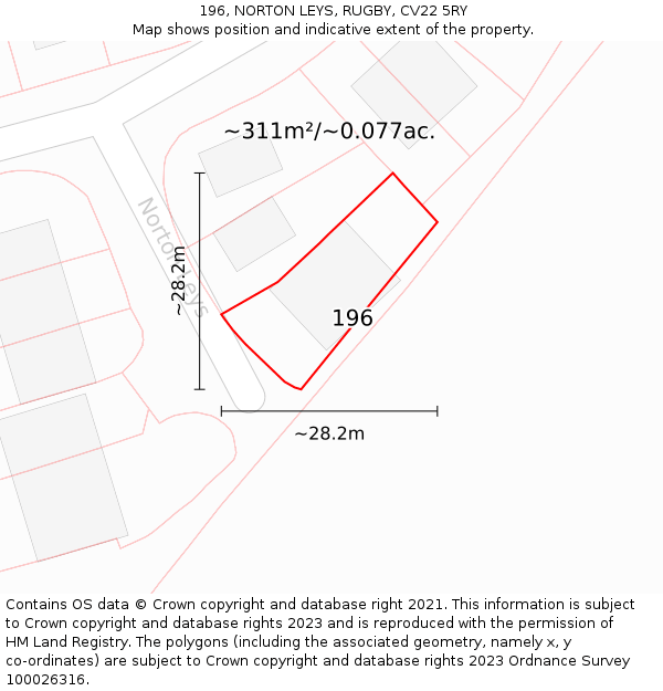 196, NORTON LEYS, RUGBY, CV22 5RY: Plot and title map