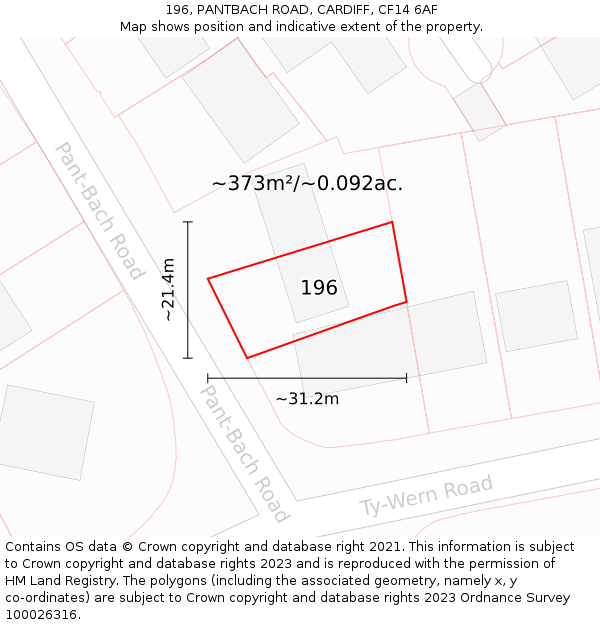 196, PANTBACH ROAD, CARDIFF, CF14 6AF: Plot and title map
