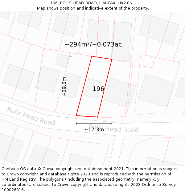 196, ROILS HEAD ROAD, HALIFAX, HX2 0NH: Plot and title map